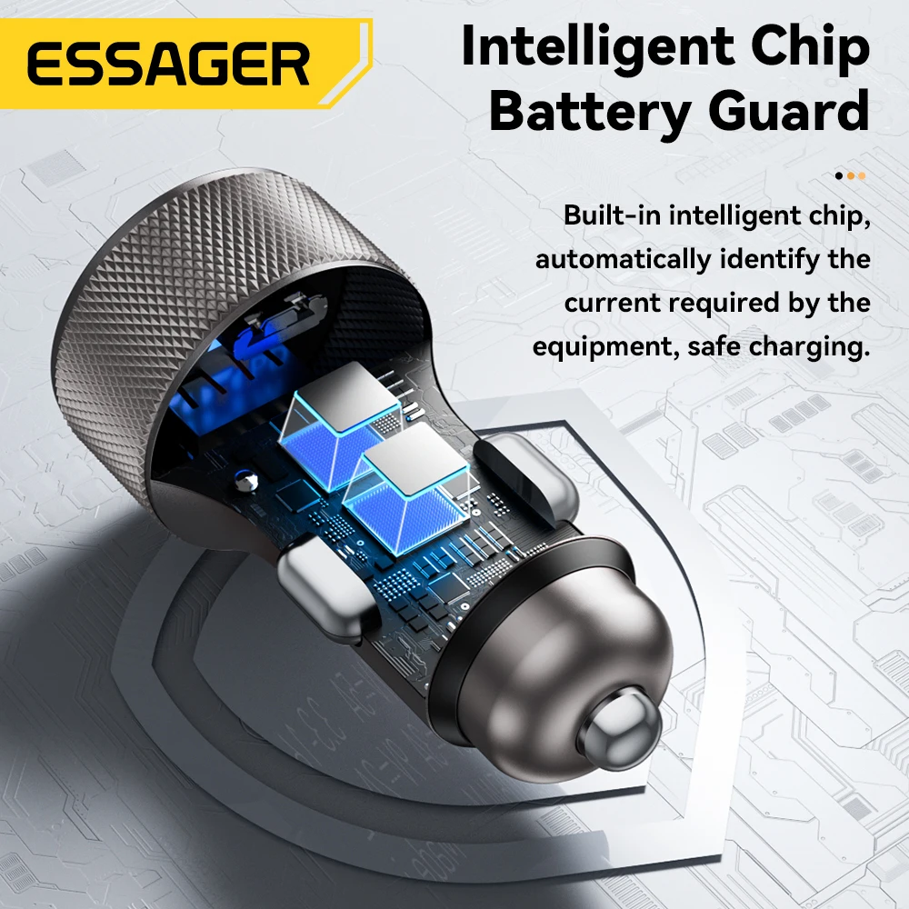 Essager USB C cargador de coche 45W 2 puertos PD3.0 QC3.0 pantalla Digital cargador de teléfono de coche para iPhone 16 15 Xiaomi Huawei Samsung OPPO - imagen 5