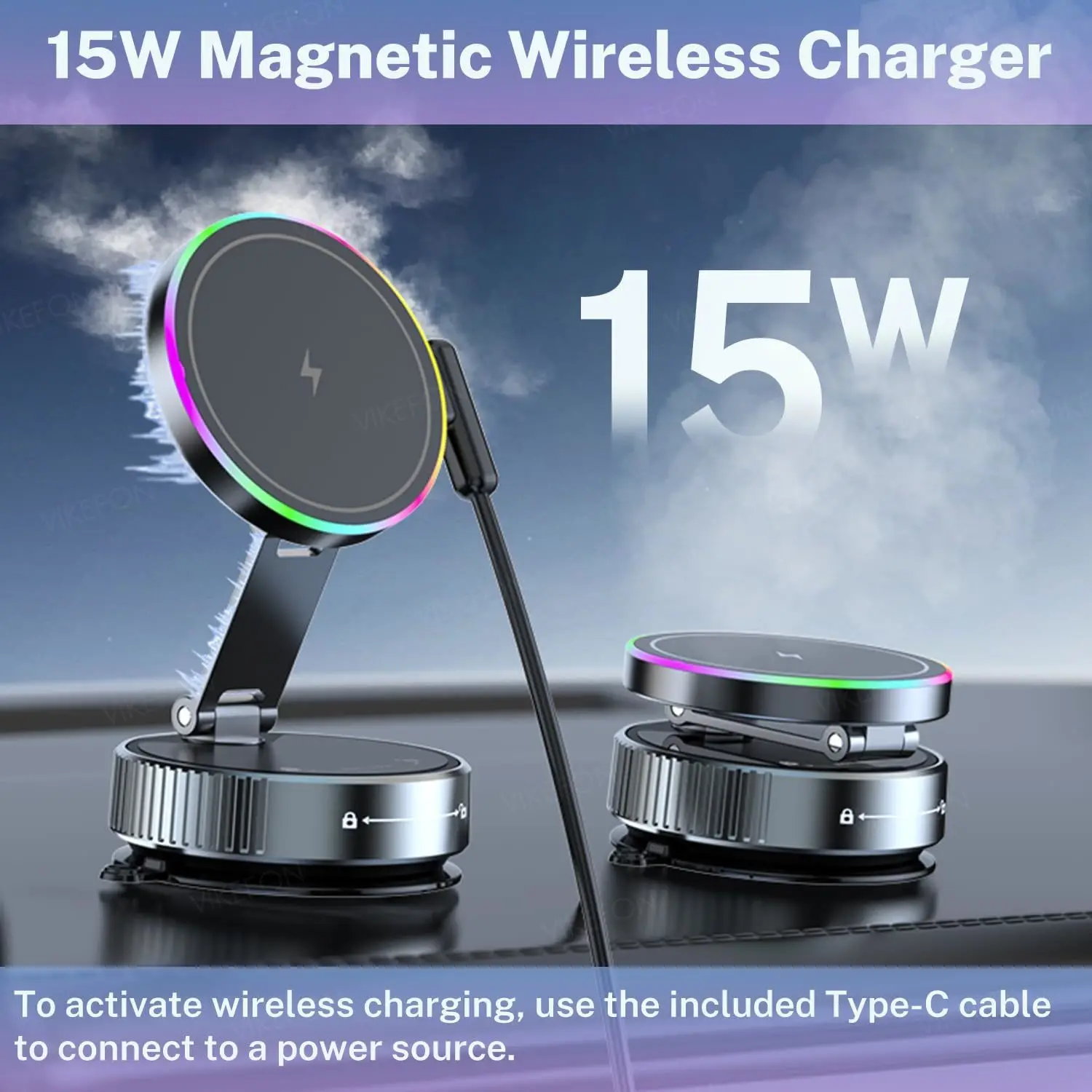 Soporte de teléfono para coche con cargador inalámbrico de refrigeración con luz RGB de respiración soporte de succión magnética para teléfono móvil para iPhone 12-17 Pro Max - imagen 4