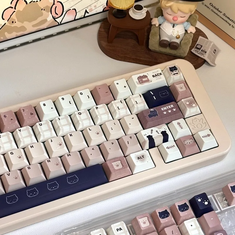 Juego de teclas Meow Fun Time de 147 teclas, teclas personalizadas con perfil de cereza PBT, bonitas tapas de teclado para juegos, accesorios de teclado mecánico - imagen 3