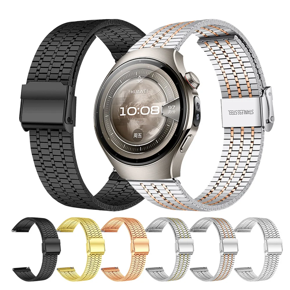 Correa de acero inoxidable de 20mm y 22mm para Huawei Watch 5 4 46mm, correa de Metal para GT5 Pro GT5 GT4 GT3 GT2, pulsera de lujo para hombre de 46mm