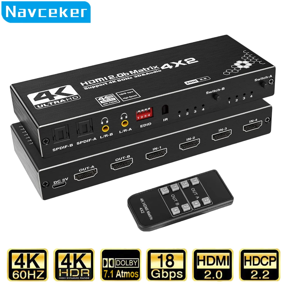 Divisor de interruptor de matriz HDMI, dispositivo 4 en 2, 2 en 2, con SPDIF, L/R, 2023mm, HDR, compatible con HDMI, ARC 4K @ 60Hz para PS5, 3,5 - imagen 2