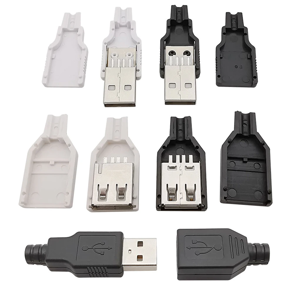 5/10 Uds tipo A macho hembra USB 4 pines enchufe adaptador de conector de soldadura con cubierta de plástico blanco negro tipo A Kits de bricolaje