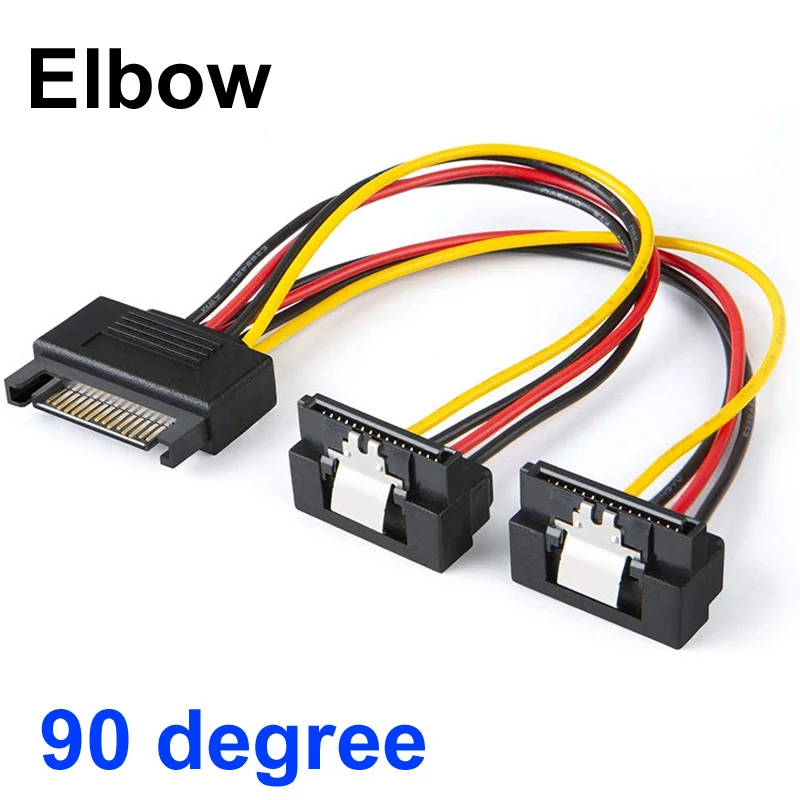 Cable de alimentación de 20cm, conector divisor de HDD, 1/2/10 piezas, codo recto de 90 grados, SATA, 15 Pines, macho a 2x15 P, hembra Y 15 pines - imagen 5