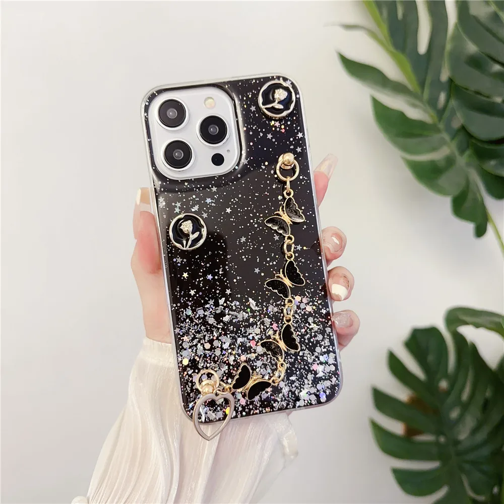 Funda de teléfono con pulsera de mariposa para Samsung S24, S23, S22 Ultra, S21 Plus, S20FE, S10, Note 20, brillante, Estrella - imagen 4