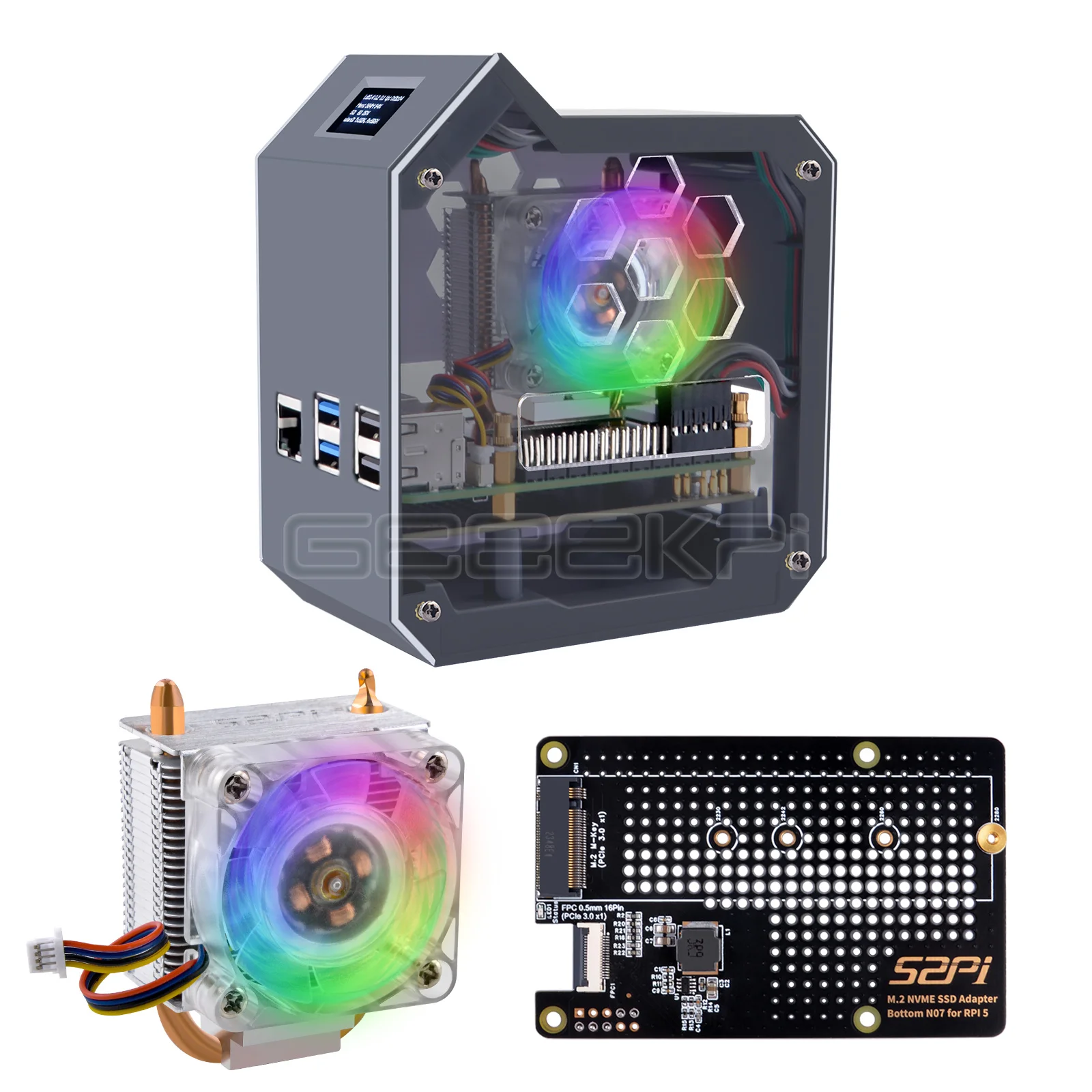 GeeekPi N07 Minitower NVMe NAS Kit para Raspberry Pi 5 con Torre de Hielo compatible con M.2 NVMe SSD 2230, 2242, 2260, 2280