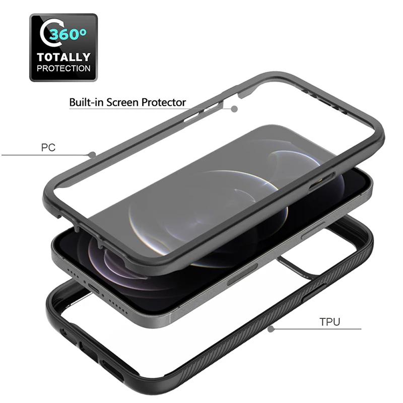 Funda protectora de pantalla con cinturón de cuerpo completo 360 para iPhone 15 11 12 13 14 Pro Max X XSMAX XS XR SE, funda transparente a prueba de golpes para teléfono - imagen 4