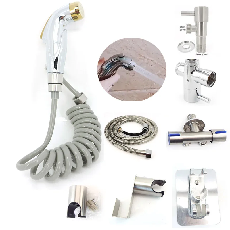 Pulverizador de bidé de mano ABS wc grifo rociador de agua limpiador de enema lavado oro plata cabezal de ducha válvula manguera kit ducha Baño