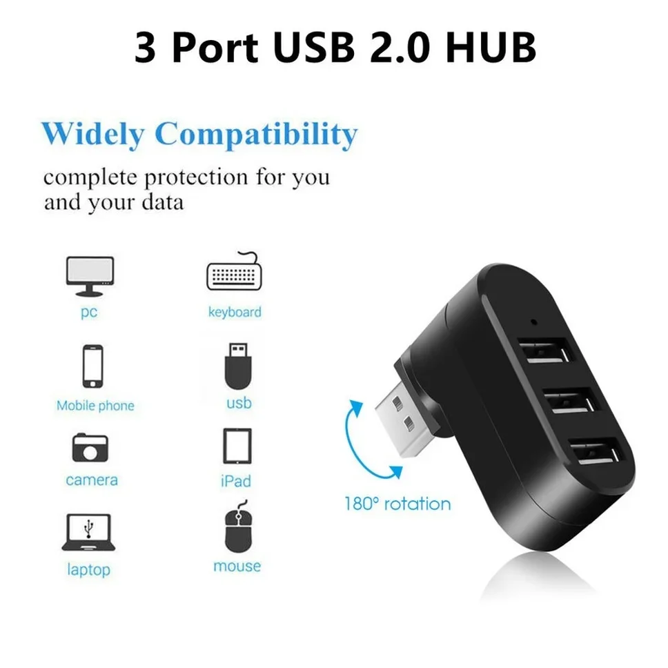 Hub USB 2,0 Hub USB 2,0 multi USB divisor Hub giratorio 3 puertos expansor múltiple divisor Mini USB 2,0 Hub accesorios de computadora - imagen 2