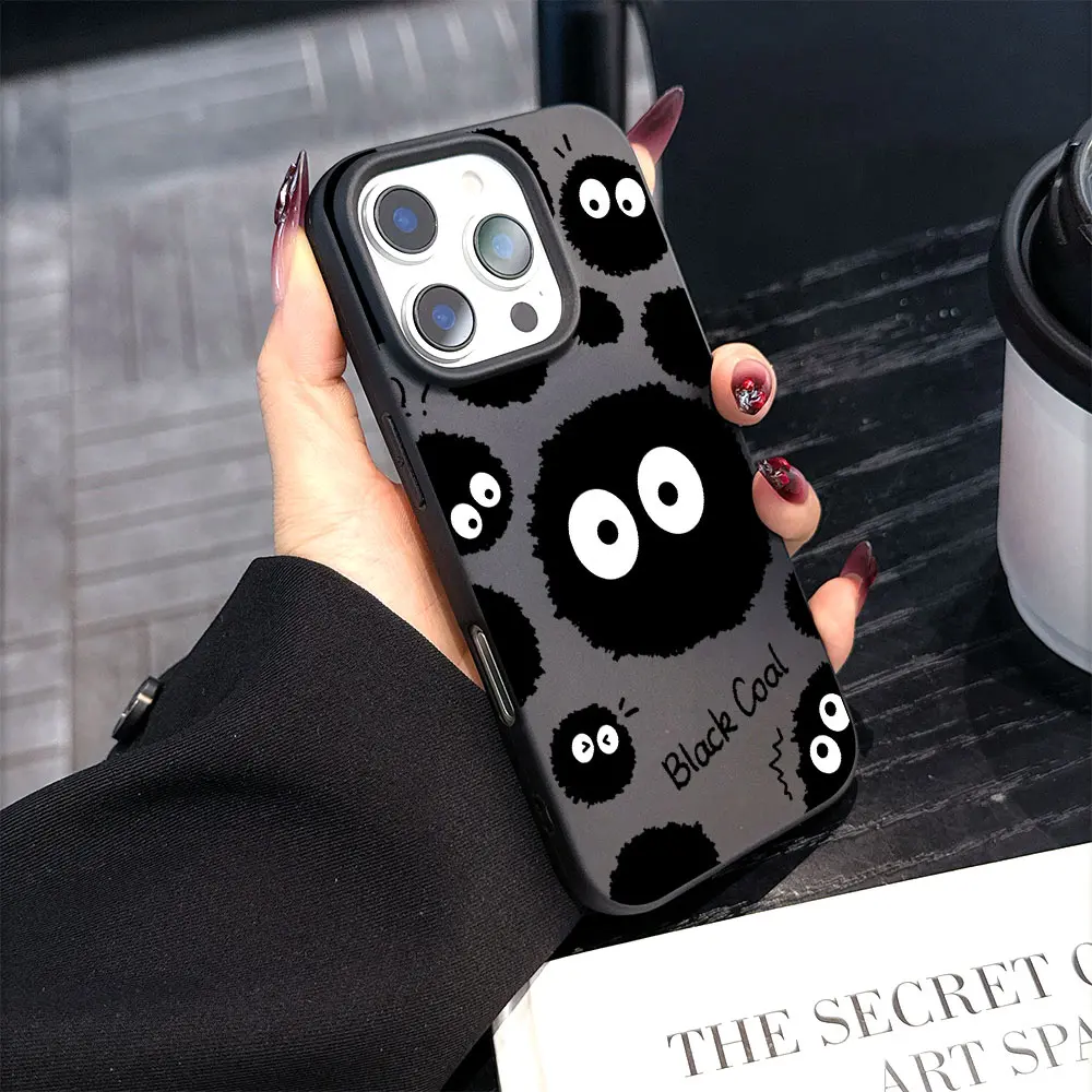Preciosa funda de teléfono suave mate de lujo Black Monster Soot Sprites para iPhone 16 15 14 Plus 13 12 11 Mini Pro X XS Max 8 Plus - imagen 2