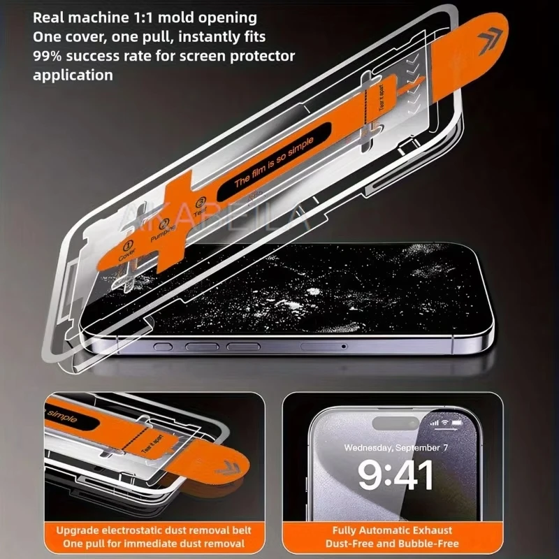 3 uds Protector de pantalla mate de privacidad fácil de instalar para iPhone 13 16 17 Pro Max 11 15 14 Plus 16e 12 XR X Air Anti espía de vidrio - imagen 4