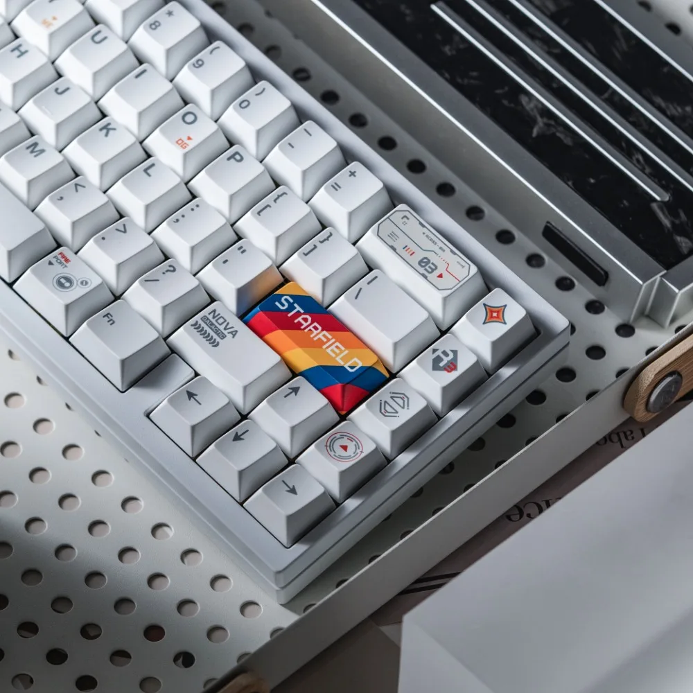 Juego de teclas con tema Starfield, 159 teclas PBT, personalidad personalizada, tapa de teclado blanca, perfil de cereza, teclas para juegos para teclado mecánico