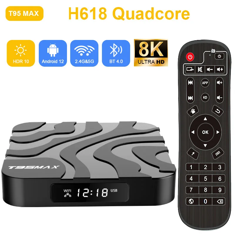 Caja de TV inteligente T95 MAX H618, Android 12 H618 Quadcore 6K HD 2,4G y 5G, Wifi Dual, 2GB, 16GB, decodificador, 1GB, 8GB, reproductor multimedia, caja rápida