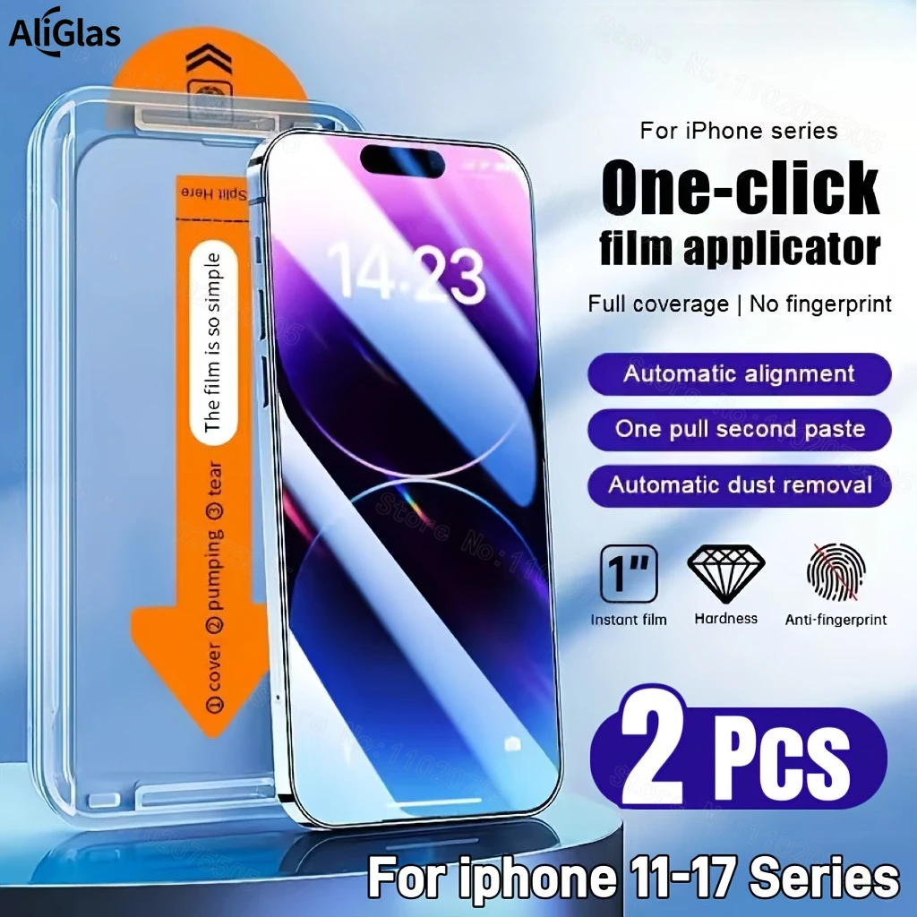 2 protectores de pantalla sin polvo a prueba de golpes para iPhone 17/16/15/14/13/12 Pro Max/15 16 Pro/Plus 17Air 17 Pro Max de alta calidad