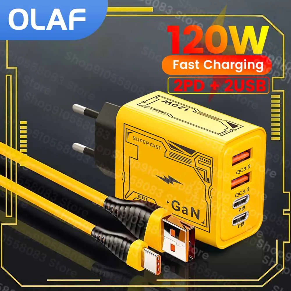 120W Fast Charger Type C USB C PD Charger For iPhone Xiaomi Samsung 6A 120W Type C Super Fast Charging Cable WallAdapter Charger