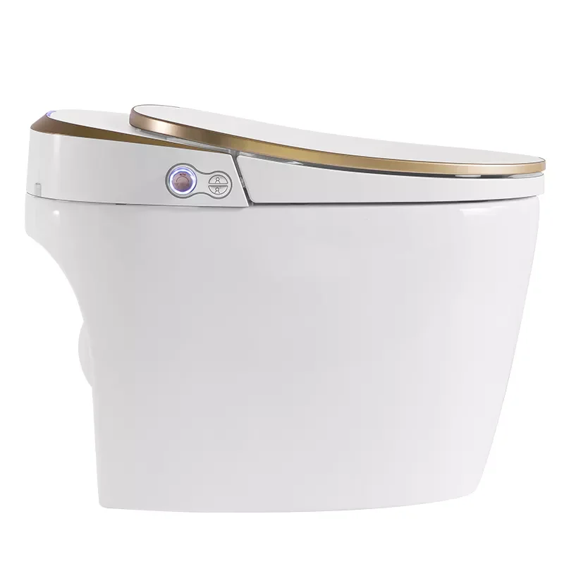 Baño eléctrico con Sensor automático, inodoro inteligente de una pieza con Cómoda para Wc, inodoro inteligente de línea dorada con Control remoto - imagen 4