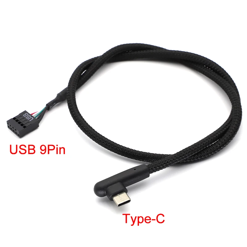 Adaptador de Cable USB tipo C a 9 pines de 60cm blindado para línea de malla de transmisión confiable para placa base de computadora ángulo recto - imagen 2
