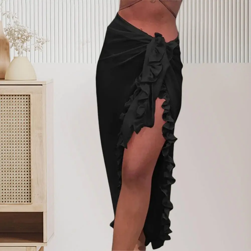 Hermosa falda de playa de verano para mujer, protección solar, Color sólido, longitud media pantorrilla, falda de Bikini para mujer, ropa de playa - imagen 4