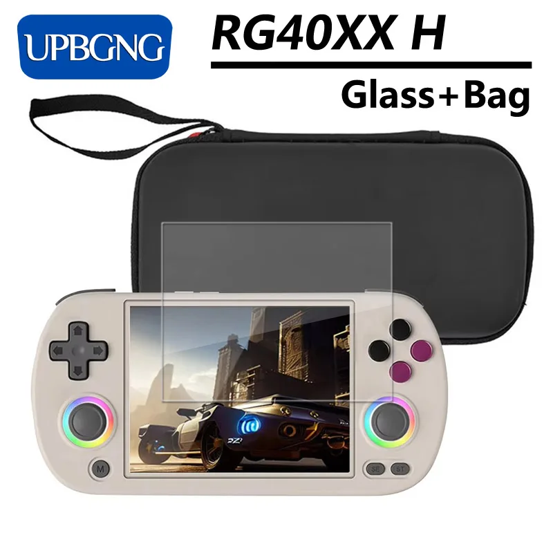 Vidrio + bolsa para RG40XX H Protector de pantalla película de vidrio templado EVA funda portátil para ANBERNIC RG40XX H accesorios protectores