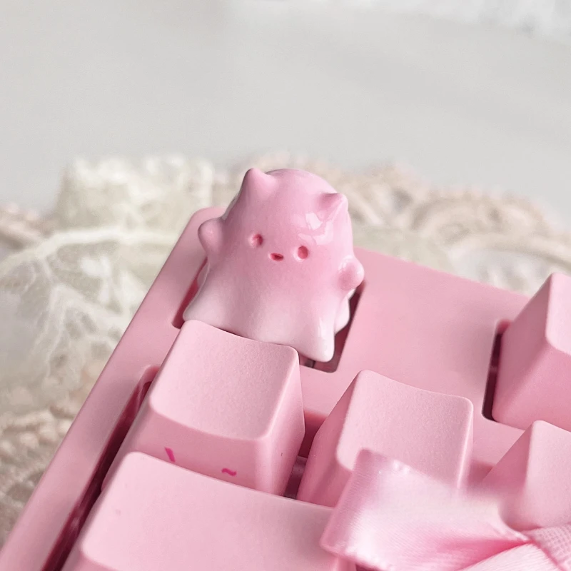 Juego de teclas con tema de gato fantasma, teclas artesanales de resina 3D, teclas originales personalizadas hechas a mano para accesorios de teclado mecánico - imagen 3