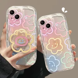 Fund Transparente iPhone 16 Pro Max – Floral y Sonrisa con Soporte