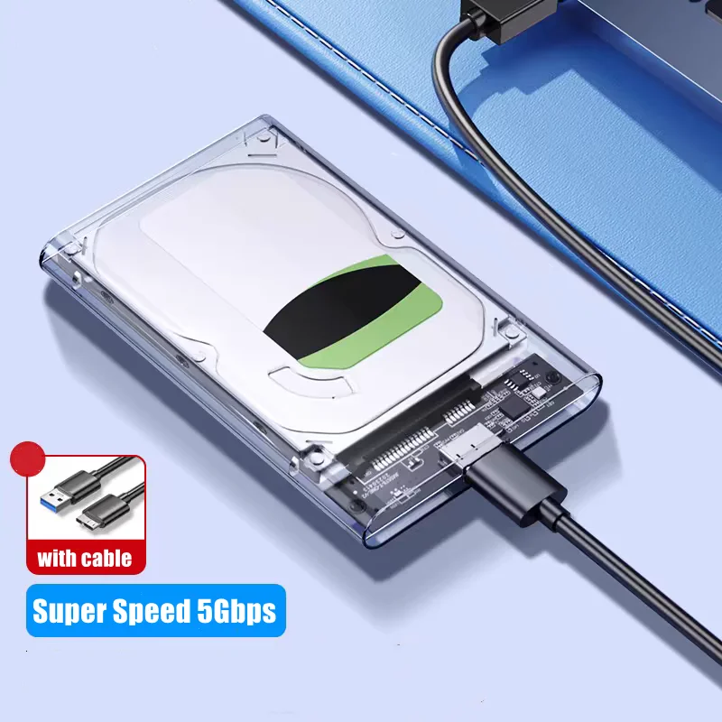 Caja de disco duro USB/Tipo C a SATA ultrarrápido: UASP de 5 Gbps Compatible con HDD/SSD de 2,5 pulgadas para PC, Mac, portátiles y de escritorio