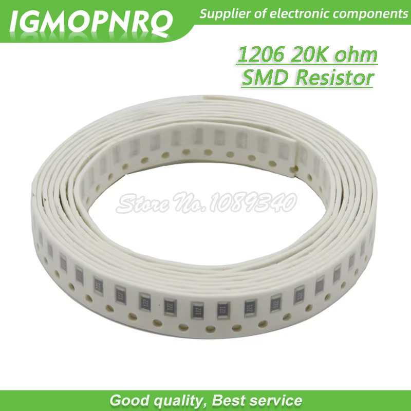 100 Uds 1206 resistencia SMD 1% resistencia 20K ohm resistencia de chip 0,25 W 1/4 W 203 IGMOPNRQ