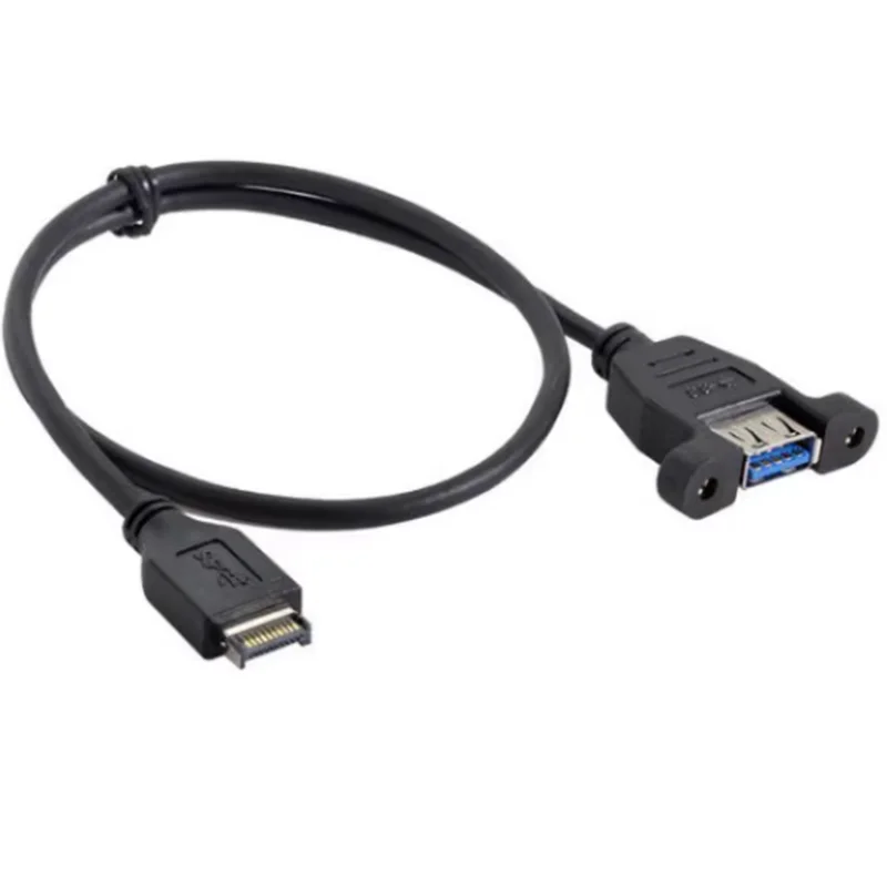 Par hembra USB 3,0 de 50cm, Cable de conexión de placa base trasera para Host de ordenador tipo e con tornillos de montaje en Panel para asegurar Cable de datos - imagen 3