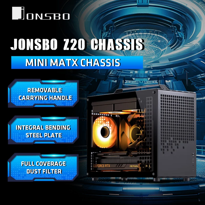 JONSBO Z20 PC Case M-ATX/ITX con asa de transporte extraíble Chasis de computadora para juegos Juego de PC transparente compacto