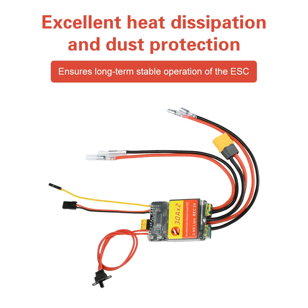 ESC cepillado bidireccional de doble canal 30A 50A con entrada de señal PWM para coches RC, barcos RC, vehículos con orugas - imagen 5