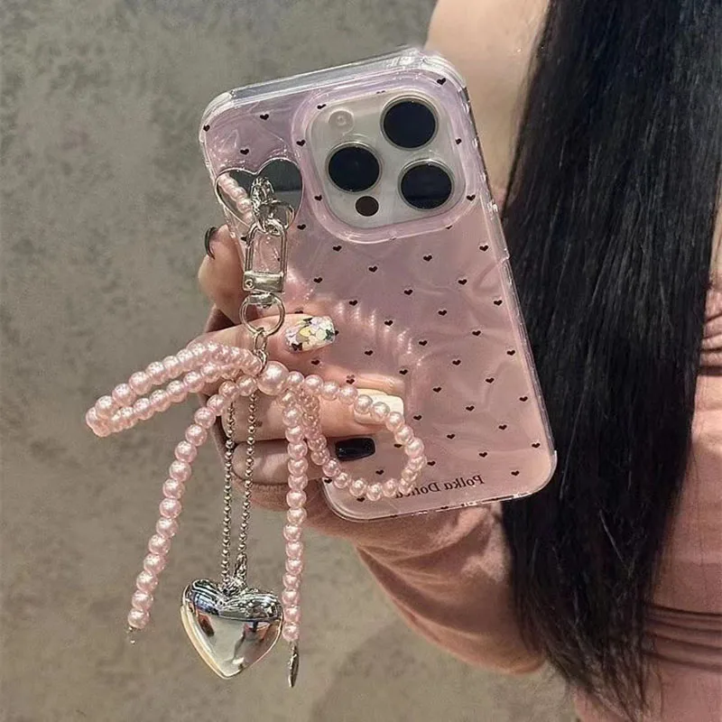 Funda de moda con lazo y corazón de amor para OPPO Reno 10 12 11 Pro 5G 11F 12F 8 7 4G 6 5 Lite 7Z 8Z Find X3 Lite, funda de teléfono con cuentas de perlas - imagen 3