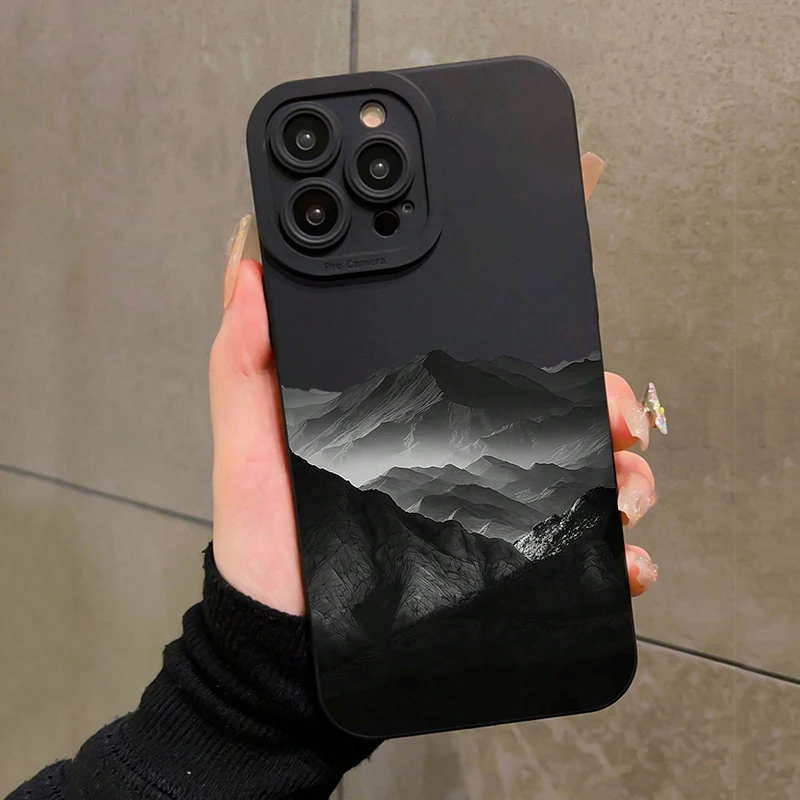 Funda de teléfono con diseño INS de montaña negra para Xiaomi Poco X7 X6 X5 X3 F5 F6 F7 M6 Pro, funda de parachoques de silicona TPU suave mate a prueba de golpes - imagen 2