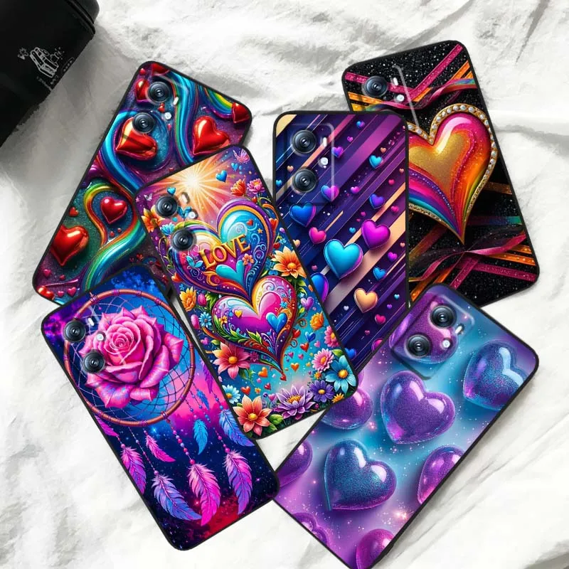 Funda de teléfono con corazón de amor de arte púrpura para OPPO Reno 7 A96 A40 A58 5 6 Realme GT A74 A78 Neo2 A74 A78 Find X5 X3 X7 X8 negro