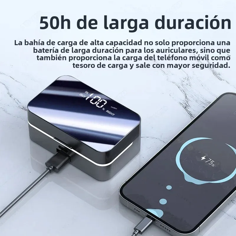 Auriculares inalámbricos con Bluetooth, cascos TWS con micrófono estéreo deportivos, intrauditivos con Control táctil, Larga modo de reposo, llamadas HD, juego - imagen 5