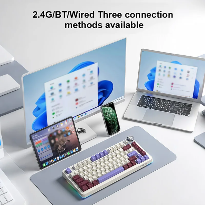 AULA AU75 Teclado mecánico de tres modos 81 teclas intercambiables en caliente RGB Esports teclado para juegos PBT Keycap PC teclado de escritura de escritorio - imagen 2