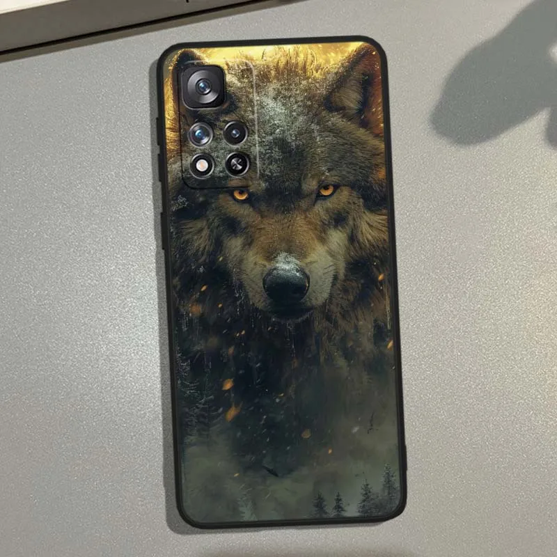 Funda con patrón de arte de lobo para Xiaomi Redmi Note 14 14S 13 12S 12R 12T Lite Pro Plus Max 5G 4G funda de teléfono negra - imagen 3