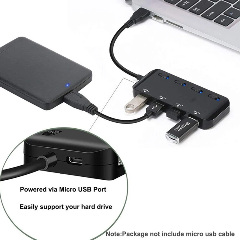 Hub USB 3,0 de 4 puertos, base de expansión múltiple de alta velocidad, divisor multi USB, extensor de interruptor independiente para PC y portátil - imagen 4