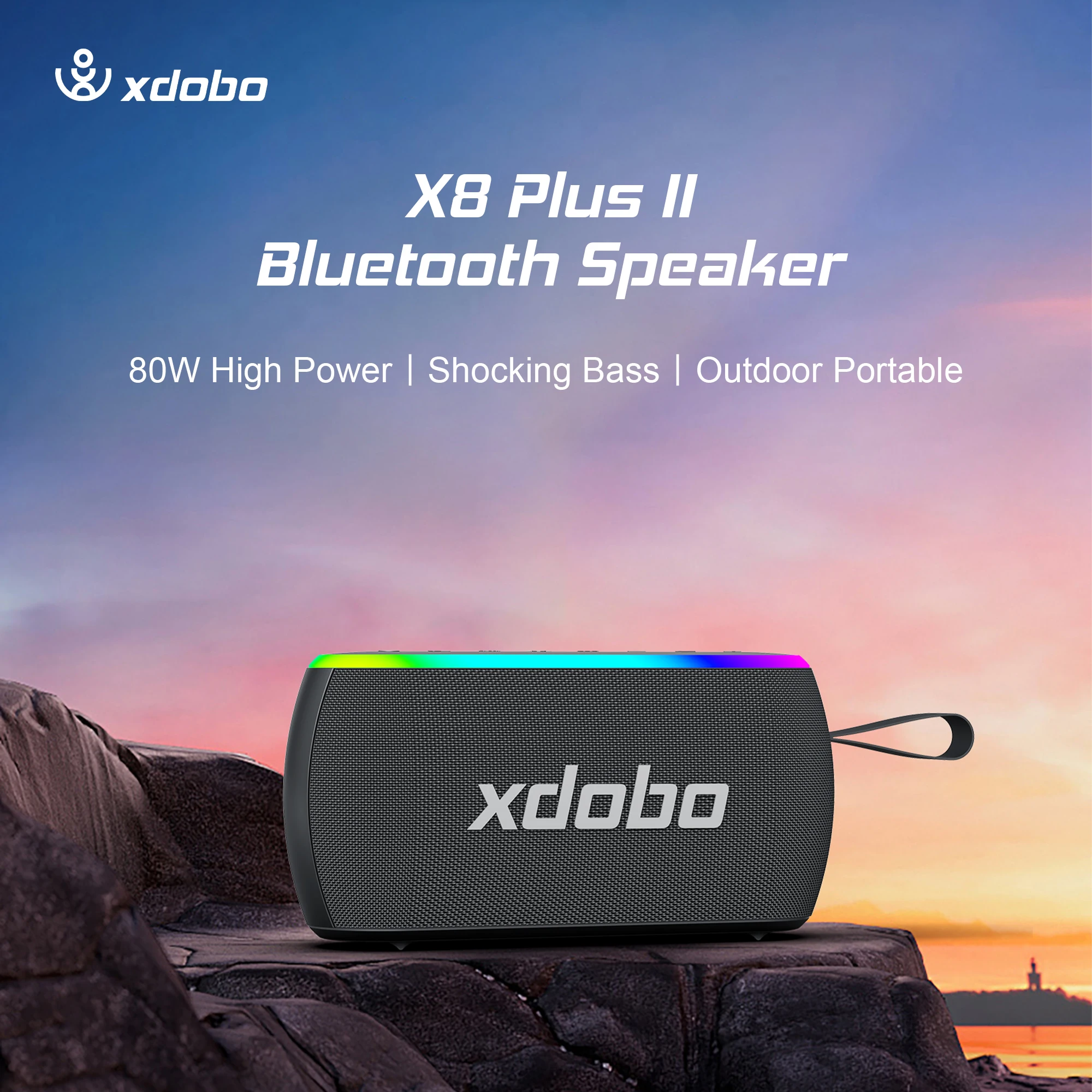 Altavoz Bluetooth inalámbrico portátil XDOBO PLUS II subwoofer de 80W con sonido envolvente de 360 grados TWS ciclismo camping subwoofer RGB - imagen 4