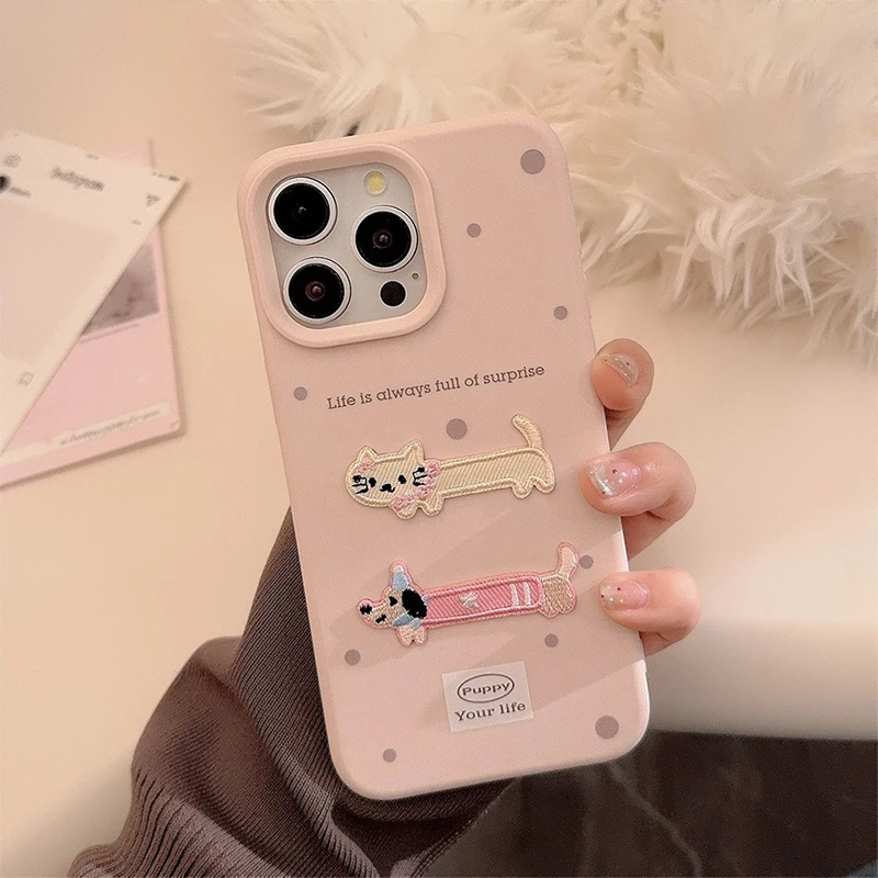 Funda de teléfono con bordado estereoscópico de dibujos animados para iPhone 17, 16, 15, 14, 13, 12, 11 Pro Max Plus, funda de silicona - imagen 4