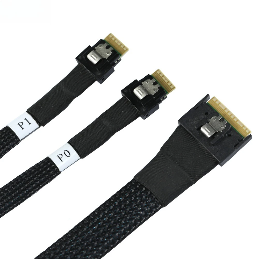 Slimline SAS SFF-8654 8I Anti-skew Plug-in a 2X SFF-8654 4I Cable de servidor Longitud opcional 0,5 M 0,8 M 1 M - imagen 3