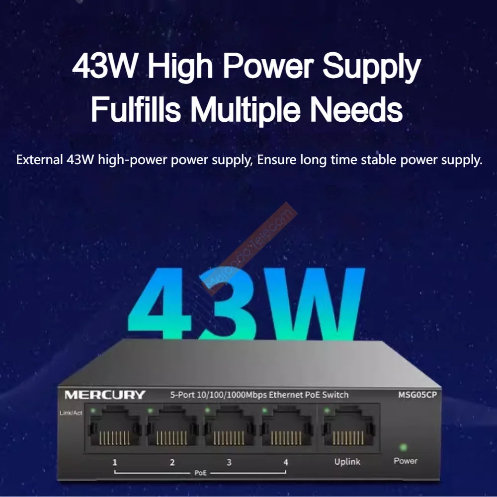 MERCURY 5 Port Gigabit POE Switch IEEE802.3af 43W POE 1000M Plug and Play Home Switch for Surveillance POE Camera - imagen 3
