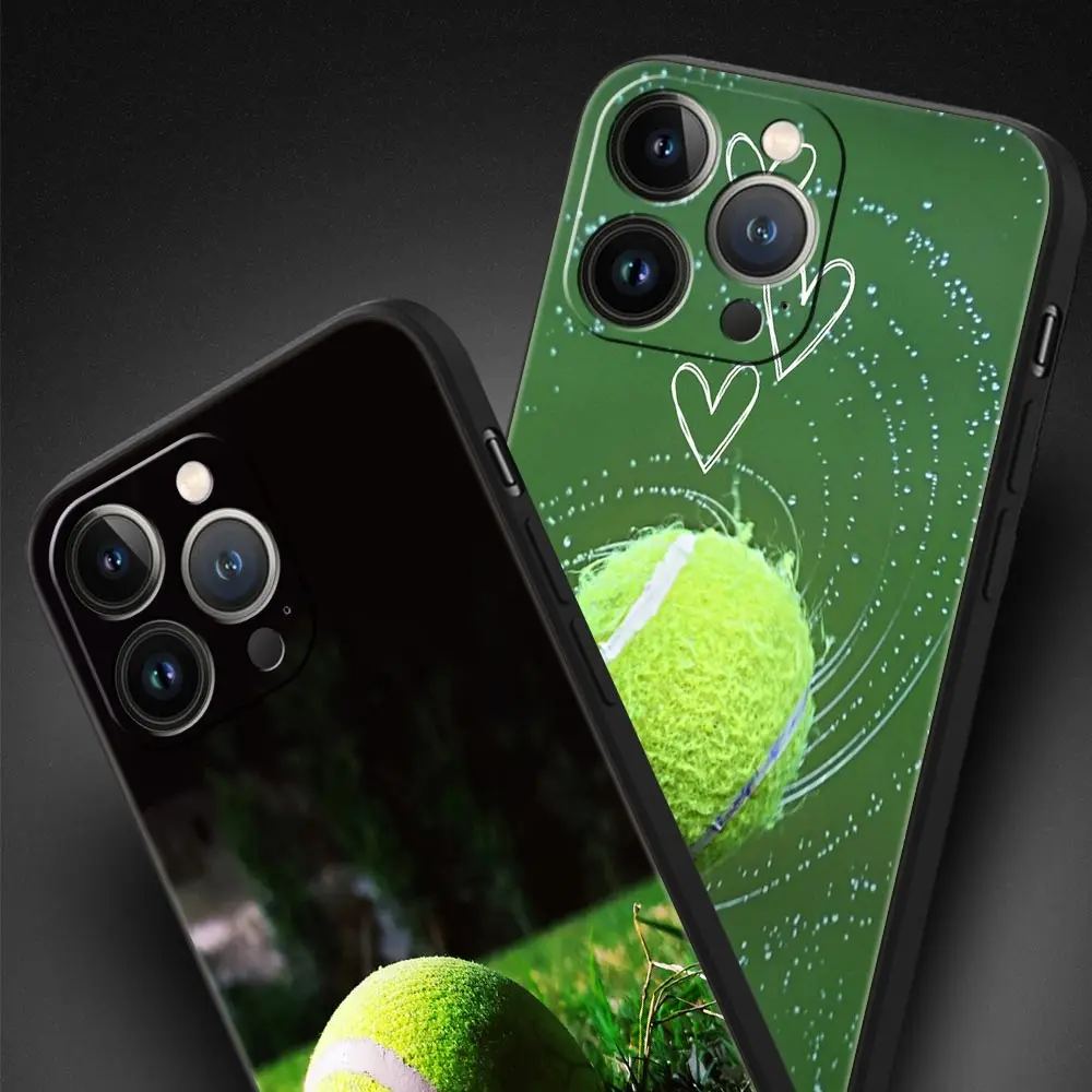 Funda de teléfono de lujo deportiva con pelota de tenis para Apple iPhone 16 11 15 14 Pro MAX 12 13 7 8 Plus X XR XS SE, funda negra de silicona - imagen 3