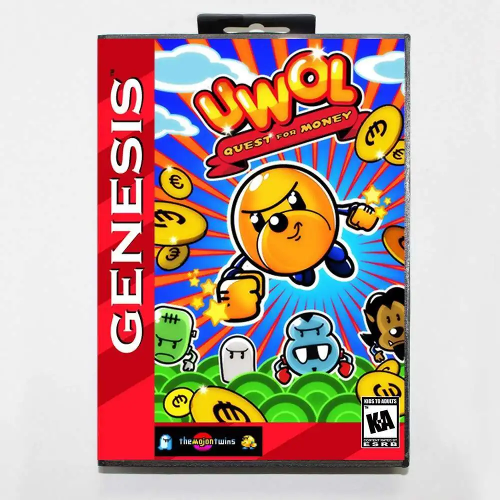 Tarjeta de juego UWOL MD con caja estadounidense personalizada para consola Sega Megadrive Genesis de 16 bits
