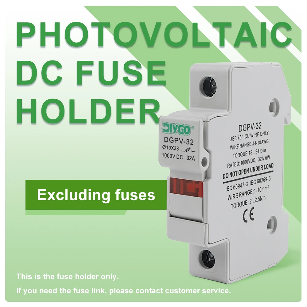 Portafusibles Solar PV DC de 1000V, sin fusibles para Base de protección del sistema Solar, Protector fotovoltaico adecuado para fusibles de 10x38mm