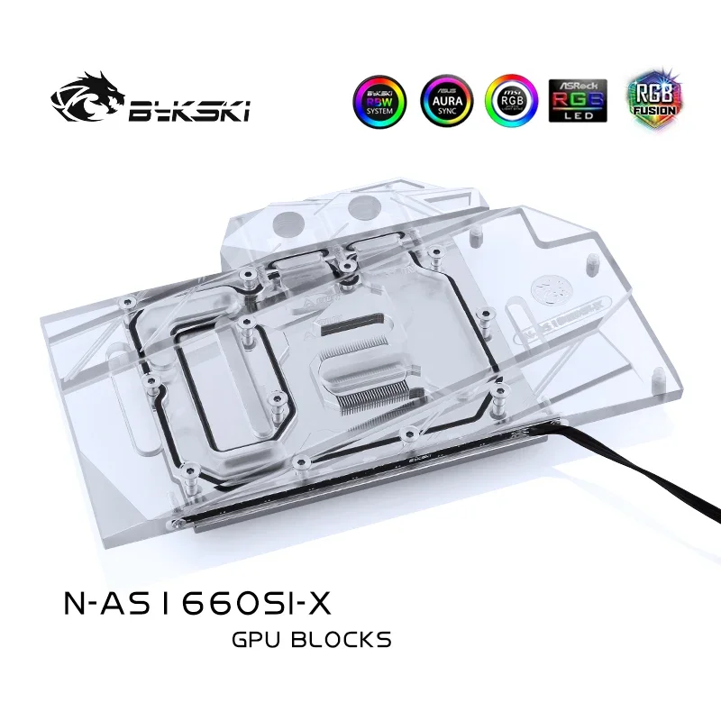 Bykski bloque de agua para ASUS GTX1660-O6G-SI/bloque de radiador de cobre de cubierta completa/3PIN 5V A-RGB/4PIN 12V RGB - imagen 2