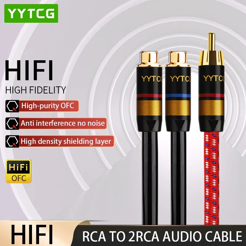 Cable Hifi RCA a 2RCA, divisor RCA a doble RCA, Cable Y, Cable de Audio Hi-Fi Premium de alto rendimiento para mezclador de sonido, caja de sonido con amplificador