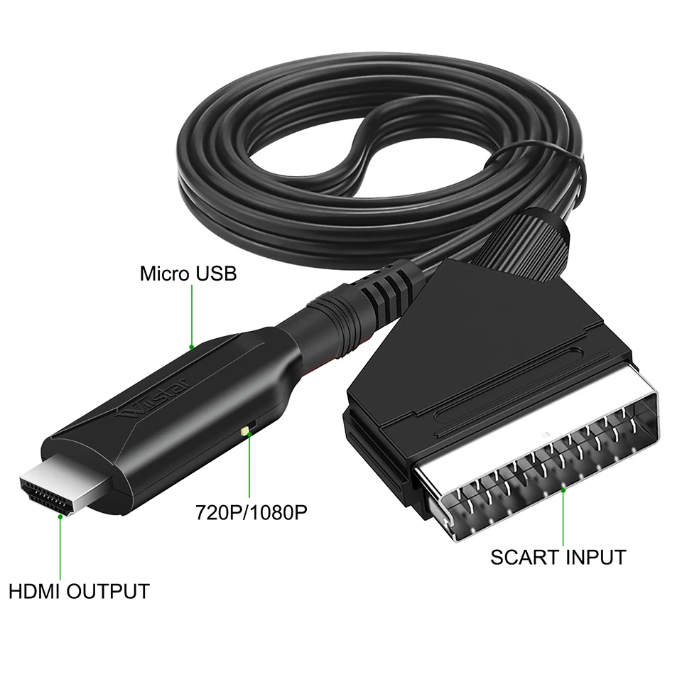 Cable convertidor de SCART a HDMI, adaptador convertidor de Audio y vídeo, soporte de salida HDMI, interruptor 720P/1080P para HDTV DVD - imagen 3