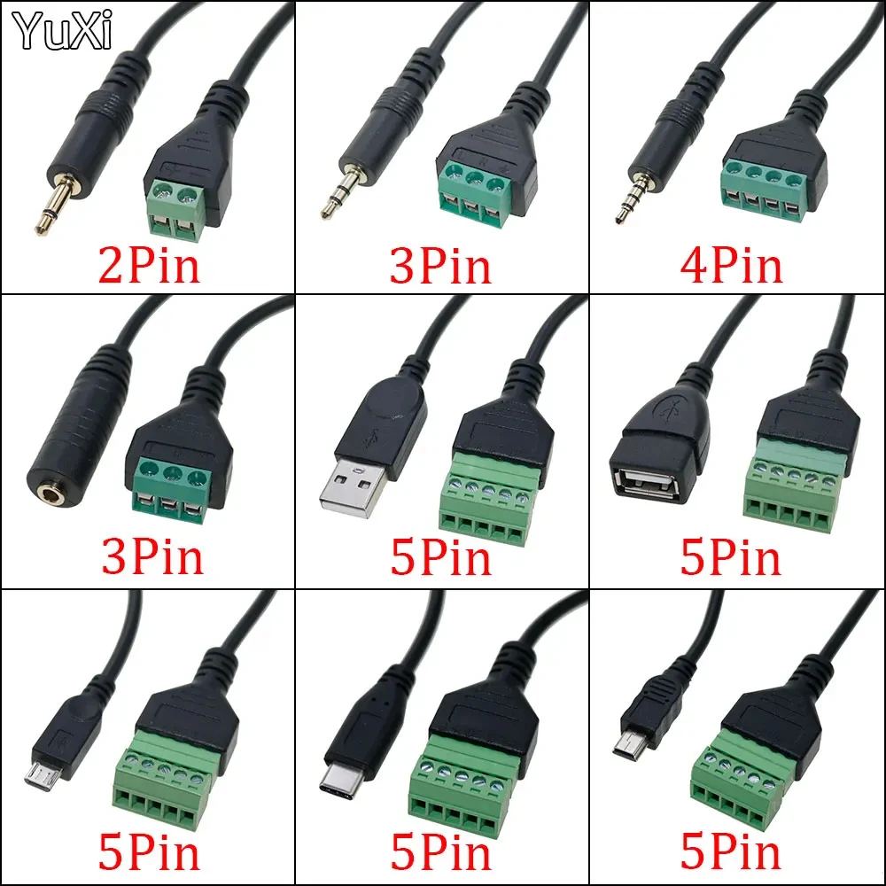 1 Uds USB 2,0 hembra B Micro/mini USB tipo C macho a conector de tornillo hembra de 5 pines con Cable adaptador de enchufe de Terminal de escudo - imagen 3