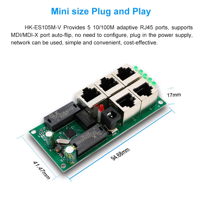 HICOMDATA Mini ingeniería de amplio voltaje Micro módulo de interruptor de 5 puertos PCBA placa base divisor de Cable de red - imagen 3