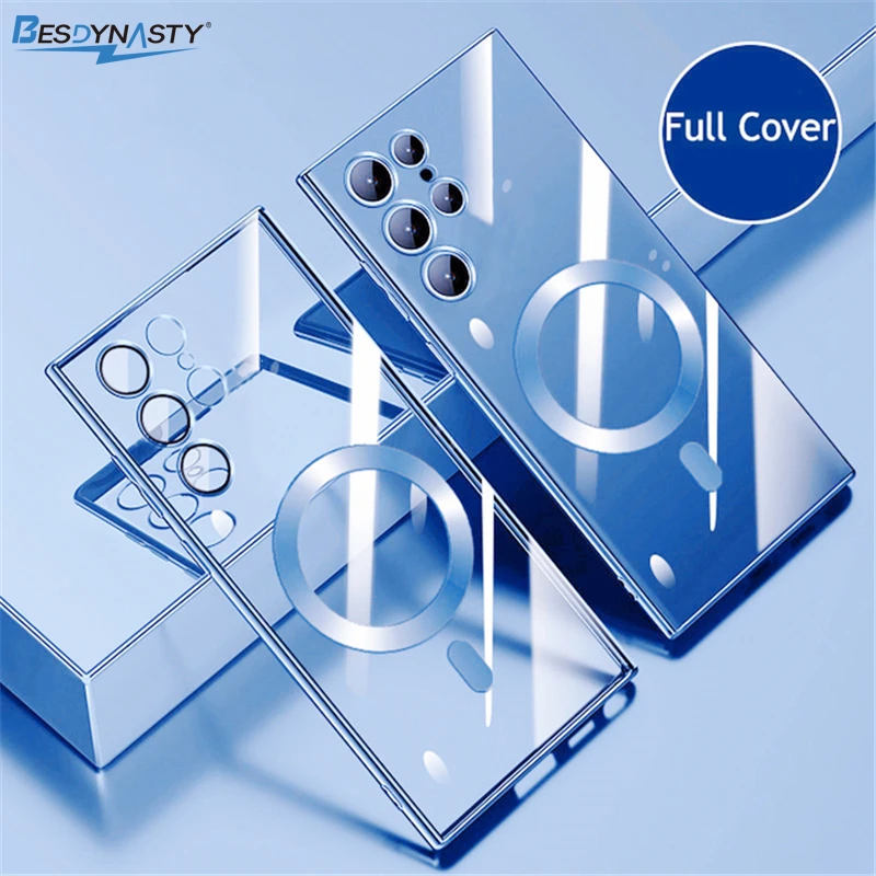 Funda de teléfono transparente de silicona suave chapada de lujo para Magsafe Samsung S26 Edge S25 S24 S23 S22 Plus cubierta protectora Ultra magnética