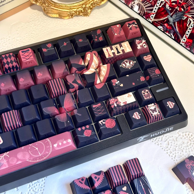 Lost Alice Keycaps personalizado PBT cereza perfil grabado lateral transmisión Keycap lindo estilo negro dibujos animados Anime punto Key Cap - imagen 2